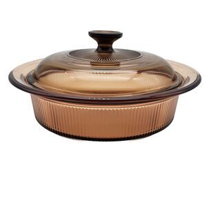 VISION by Corning USA V-32-B 1.5 qt. Amber Casserole w Matching Pyrex Lid 28 EUC